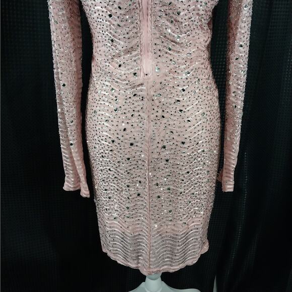 NWOT! WINDSOR! PEACHY PINK ULTRA STRETCH JEWELED, SHIMMERING DRESS! SZ L - Picture 8 of 11